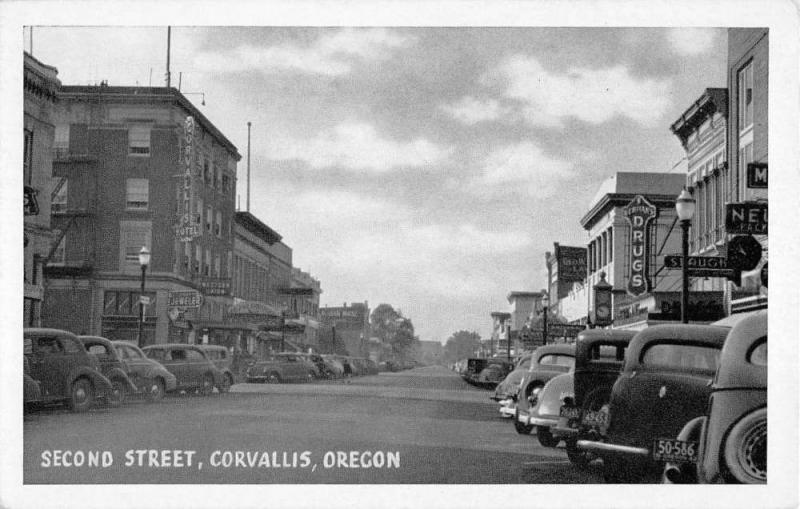 Corvallis Oregon birds eye view down Second Street antique pc Z21428