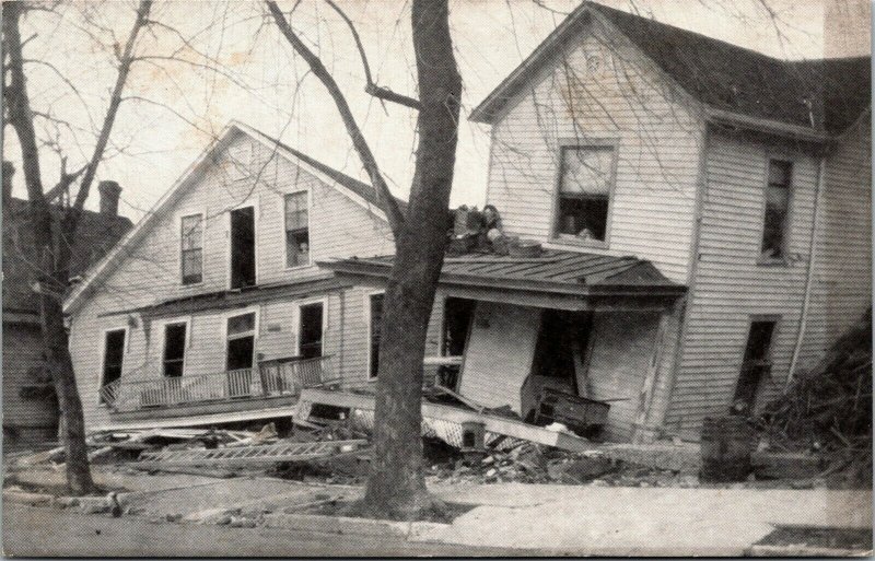 Vtg Aurora Indiana IN Flood of 1937 Homes Damaged by Storm Disaster Postcard