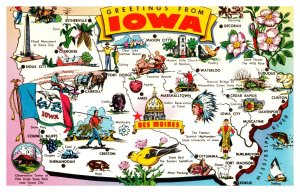 Postcard Map IA - Iowa state mapcard - Tourist spots