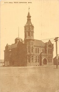 J35/ Rock Springs Wyoming Postcard c1910 City Hall Building 160