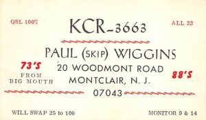 KCR3663 Montclair, NJ, USA QSL Non Postcard Backing 