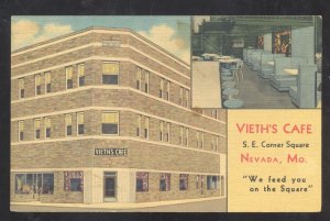 NEVADA MISSOURI VIETH'S CAFÉ INTERIOR VINTAGE LINEN ADVERTISING POSTCARD