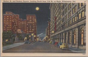 Postcard Market st and Rodney Square Looking South 11th St Night Wilmington DE