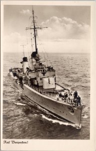 WW2 German Battleship Military Naval Vessel Auf Borpoften RPPC Postcard E77