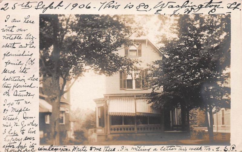 80 Washington St., East Orange, N.J.  Early real photo Postcard, Used in 1906