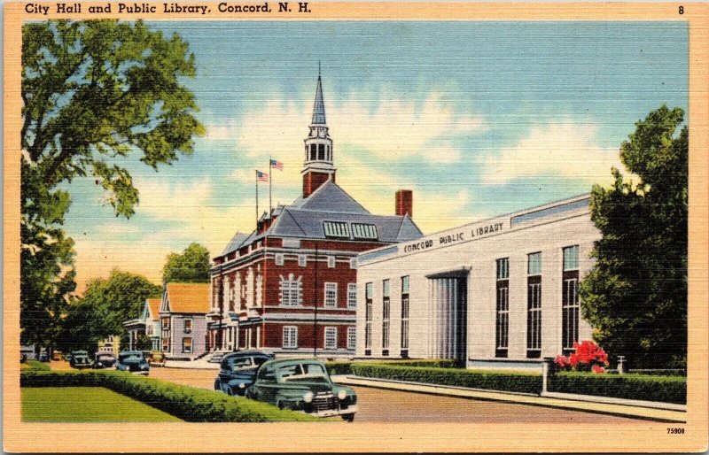 City Hall Public Library Concord New Hampshire NH Linen Postcard UNP VTG Tichnor 