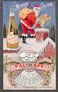 Merry Christmas Santa Claus Falstaff Bottled Beer Mechanical Calendar Postcard