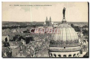 Postcard Old Tours Vue D Flight Olseau The Cathedral and St Martin