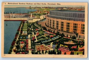 1941 Cleveland Ohio OH Postcard Horticultural Gardens Stadium Boat Docks Aerial
