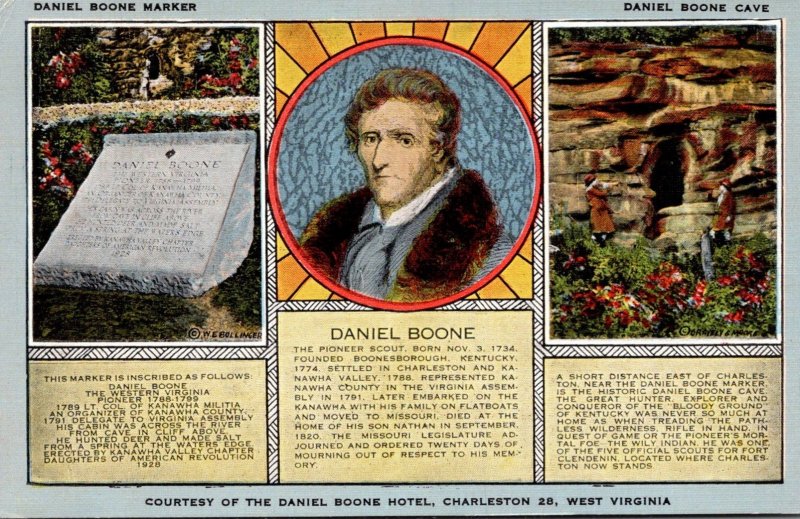 West Virginia Charleston Daniel Boone Marker and Daniel Boone Cave 1954