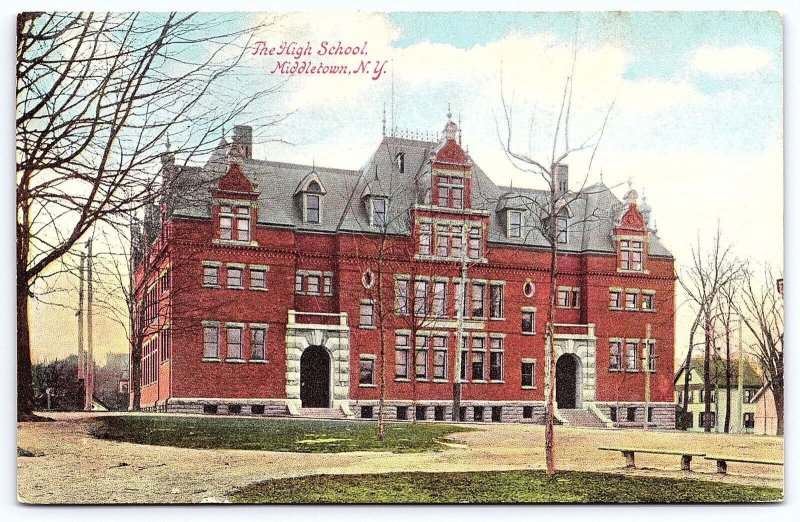 The High School Middletown New York NY Historical Building Landmarks Postcard