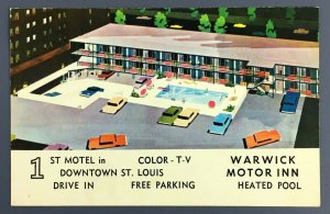 1960s Warwick Drive Motor Inn Motel St Louis MO Postcard Locust Street Pool