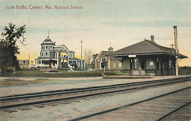 Hollis Center ME Railroad Station Train Depot in 1910 Postcard