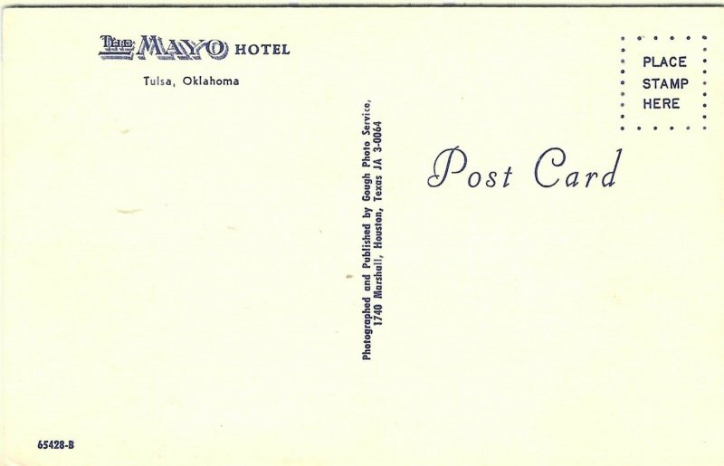 Early chrome postcard, The Mayo Hotel, Tulsa, Oklahoma