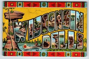 Greetings From Wisconsin Dells Large Big Letter Postcard Demon's Anvil Kropp