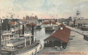 Stockton Channel, Court House STOCKTON, CA Hand-Colored 1908 Vintage Postcard