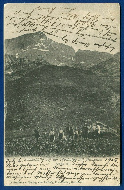 Switzerland Sennerhutte auf der Hochalpe mit alpspitze 1905 postcard
