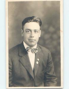 Pre-1930 rppc HANDSOME YOUNG MAN IN BOW TIE - KEY INTEREST HM0295