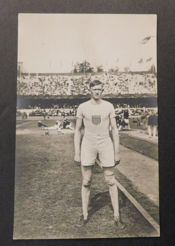 1912 Olympics Mint RPPC Postcard Stockholm A L Gutterson USA Long Jump Sweden