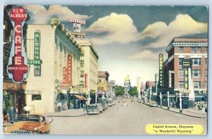 Cheyenne Wyoming WY Postcard Capitol Avenue Street Buildings Classic Cars 1958