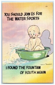 1948 Little Boy Bath Playing Water Walt Munson Saint Petersburg FL Postcard