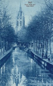 Vintage Postcard 1910's Onde Delft met Onde Kerk Holland Netherlands NL