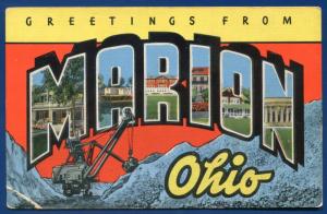 Marion Ohio oh large letter letters linen postcard