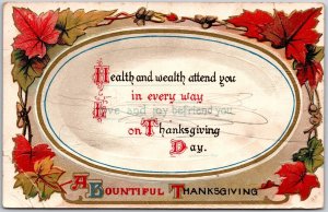 A Bountiful Thanksgiving Message Leaves Bordered Greetings Wishes Postcard