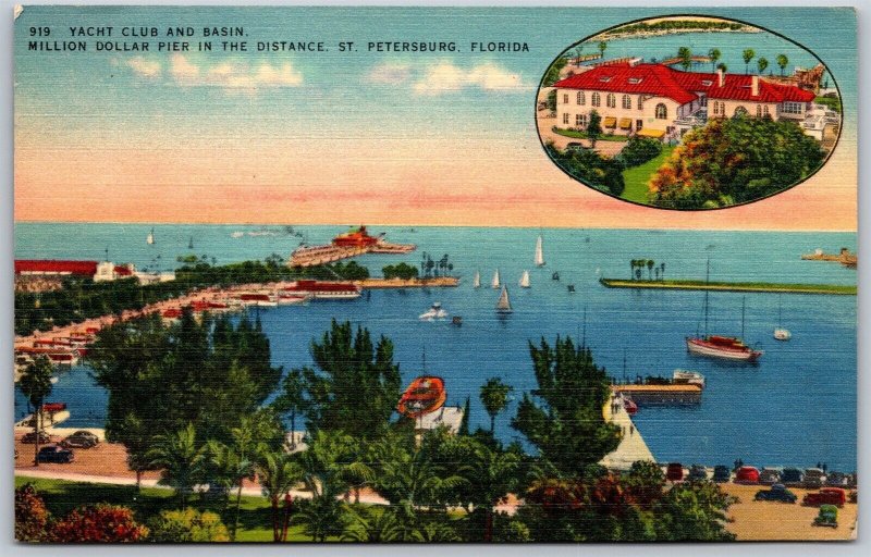 Vtg St Petersburg Florida FL Yacht Club Basin Million Dollar Pier 1940s Postcard