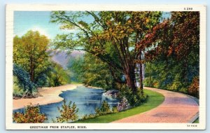 Greetings from STAPLES, Minnesota MN ~ Todd or Wadena County c1930s Postcard
