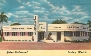 Postcard Florida Bartow John's Restaurant 1940s Colorpicture 23-2696