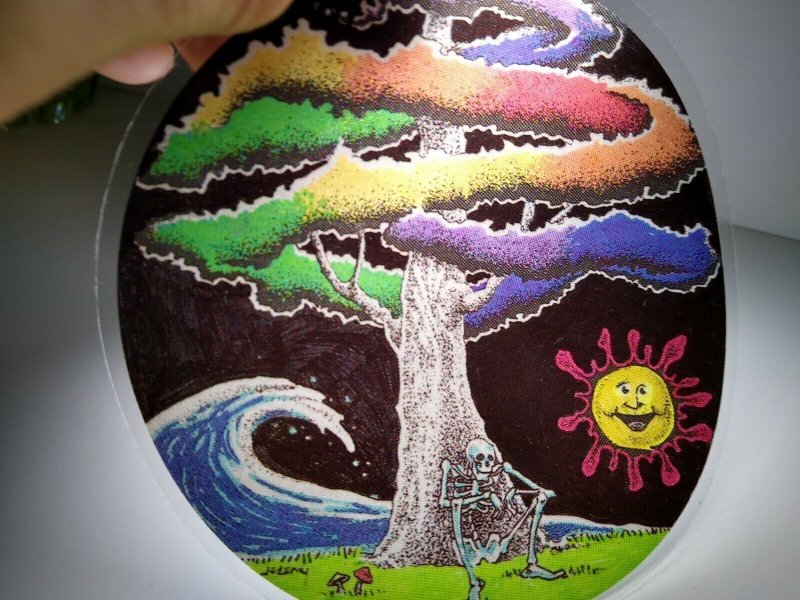 Grateful Dead Vintage Original Car Window Decal Skeleton Smoking Rainbow Tree