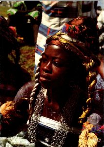 VINTAGE CONTINENTAL SIZE POSTCARD YOUNG AFRICAN DANCER IVORY COAST 1979 