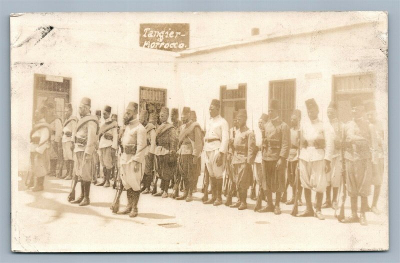 TANGIER MORROCCO MILITARY TROOPS ANTIQUE REAL PHOTO POSTCARD RPPC