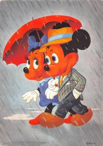 DISNEYLAND MICKEY & MINI MOUSE UNDER UMBRELLA SWEDEN POSTCARD (c. 1940s)