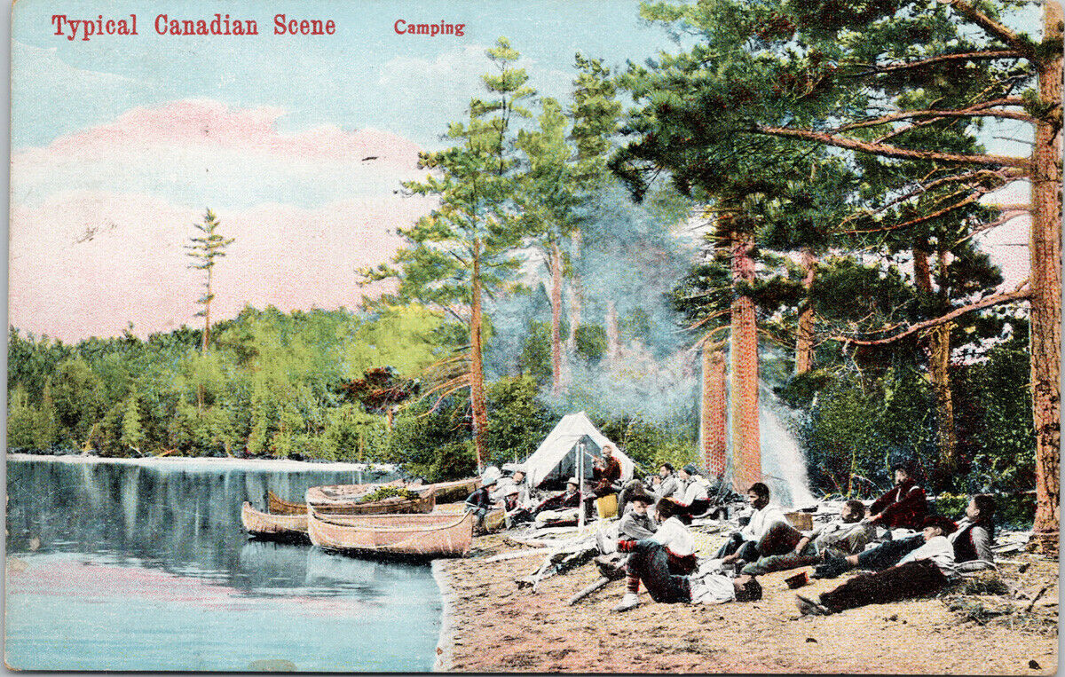 Camping Typical Canadian Scene Canoe Tent c1907 Illustrated Postcard ...