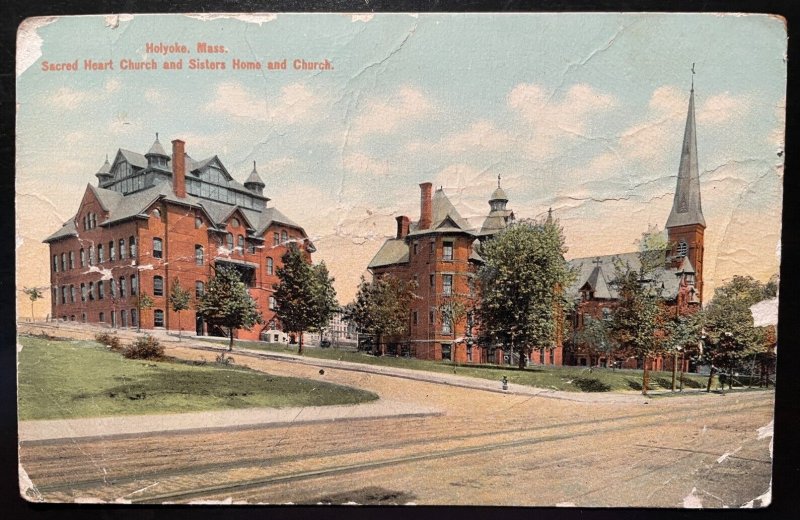 Vintage Postcard 1907-1915 Sacred Heart Church & Sister's Home, Holyoke, MA