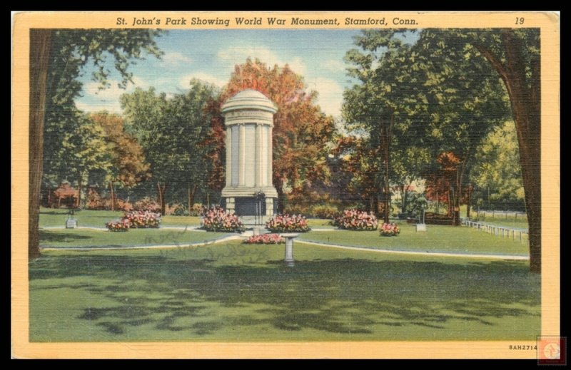 St. John's Park Showing World War Monument, Stamford, Conn