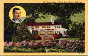 Vtg Encino California CA Ranch Home of Clark Gable Picture Inset 1940s Postcard