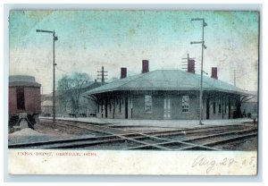 1908 Union Depot Station Railroad Train Orrville Ohio OH Posted Antique Postcard 