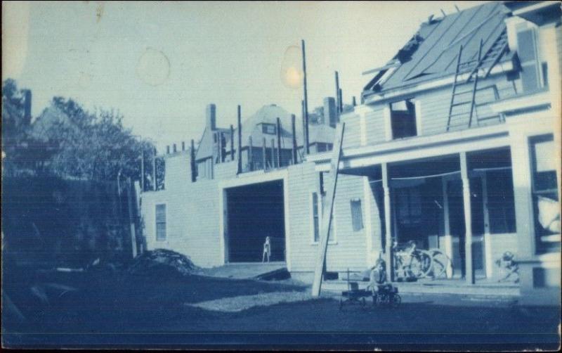 Home - Construction Scene 1908 Skowhegan cancel Cyanotype 1908 RPPC
