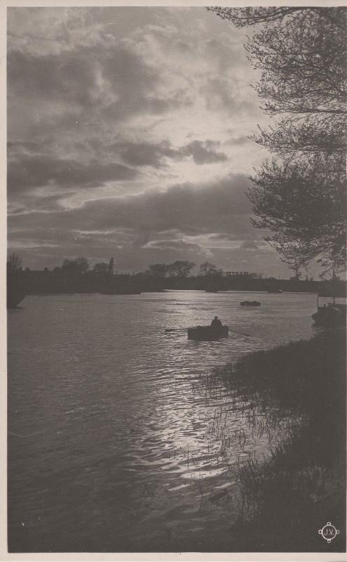 Man in Boat on River, Postcard. RPPC