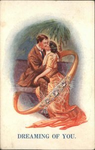 Marriage Wedding Proposal Couple Kissing Wedding Band Border c1910 Postcard