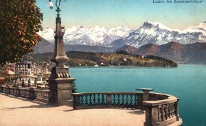1929 Luzern Am Schweizerhofquai Hotel Switzerland E. Goetz Vintage Postcard