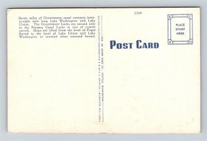 Linen Postcard Cutter Going Through Locks Seattle Washington