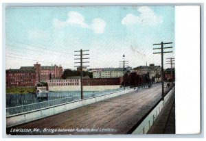 c1910's Bridge Between Auburn And Lewiston Post Scene Lewiston Maine ME Postcard 