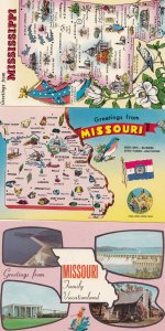 Mississippi National Vacationland 3x Map Postcard s