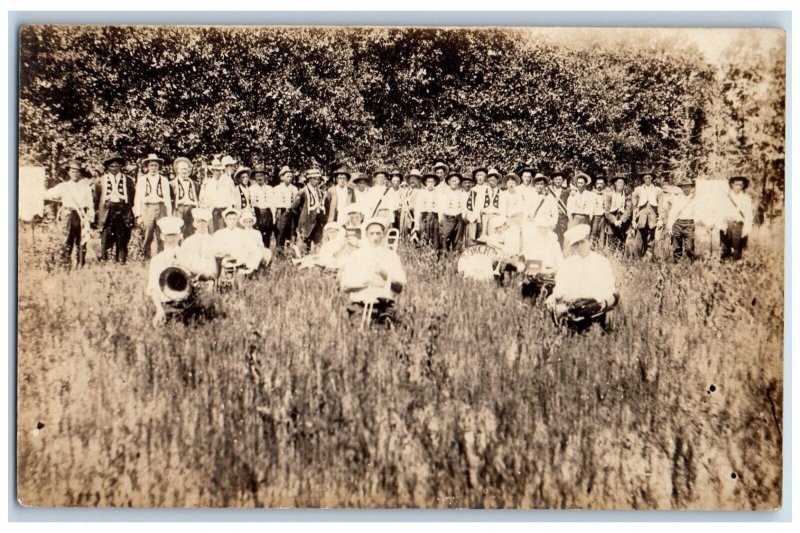 Blue Oklahoma OK Postcard RPPC Photo Marching Band Gar Civil War Parade c1910's