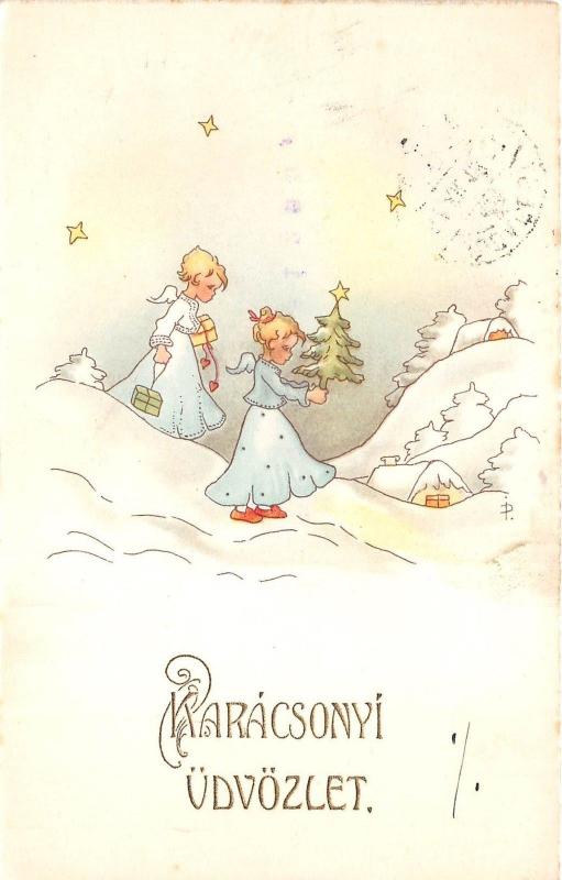 BG9205 karacsonyi udvozlet angel child  greetings Christmas hungary