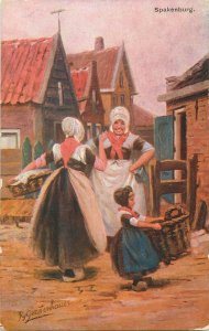 Ethnography topical vintage fine art postcard village costumes Spakenburg